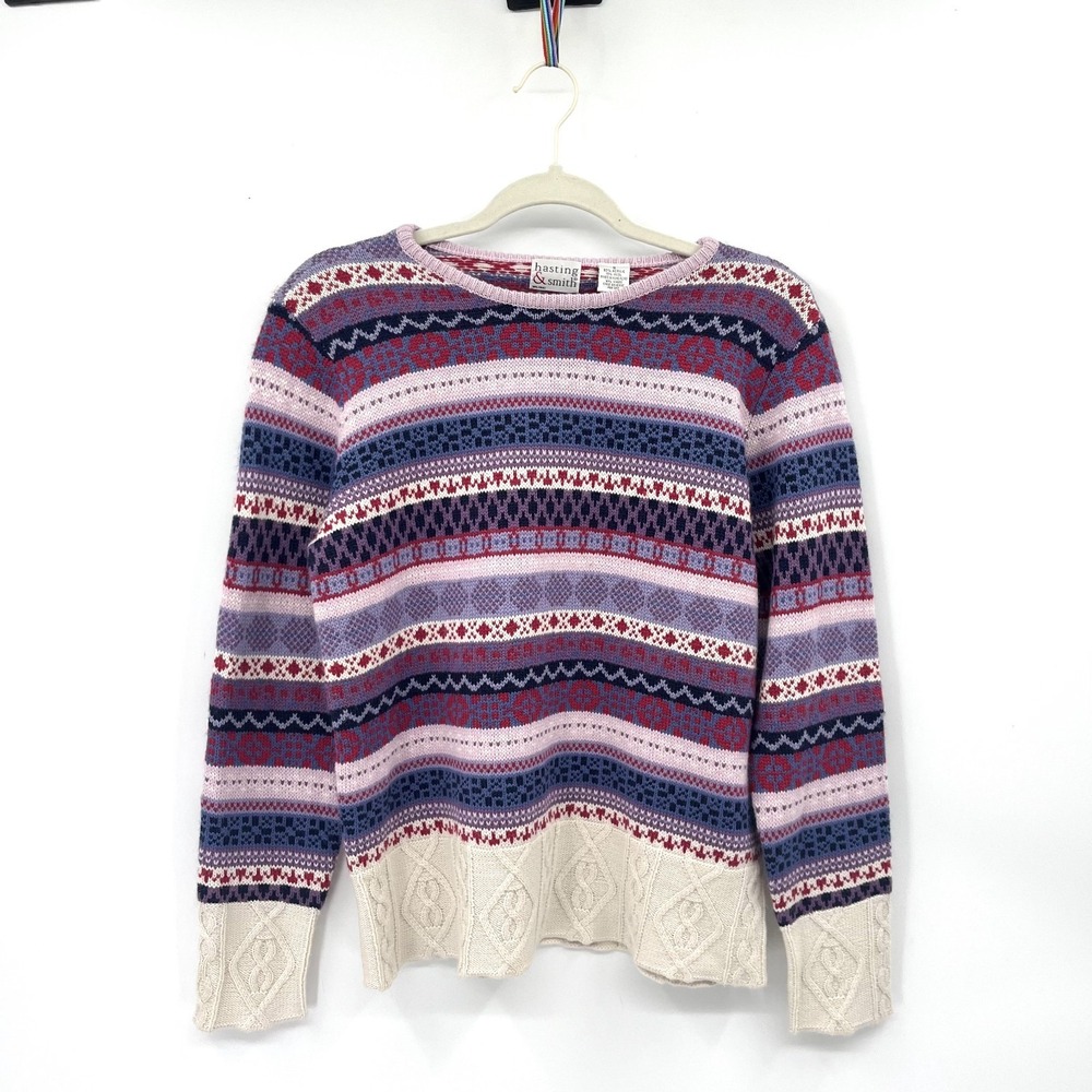 Vintage 90s Hasting & smith eclectic geometric Stripped cable Knit Sweater S